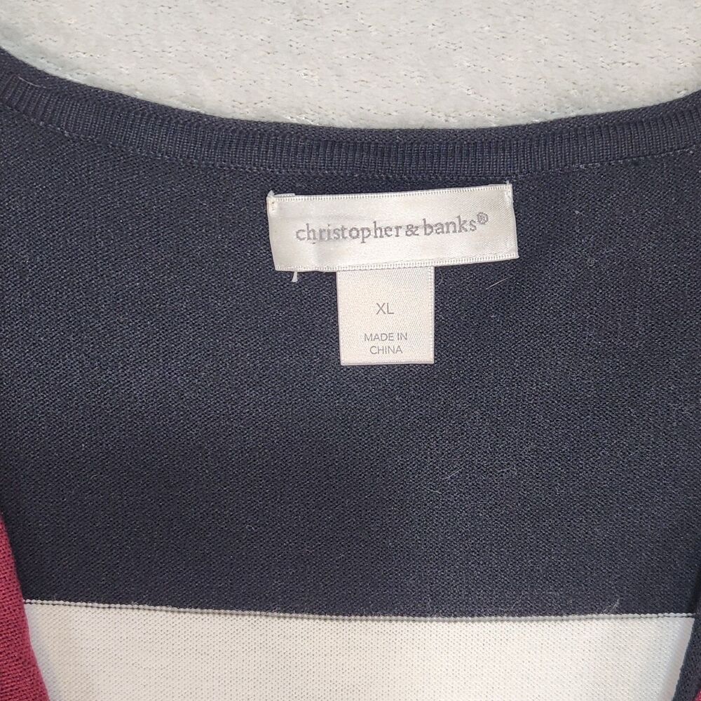 Christopher & Banks Color Block Open Front Cardigan Striped Knit Woman’s XL - Picture 6 of 12
